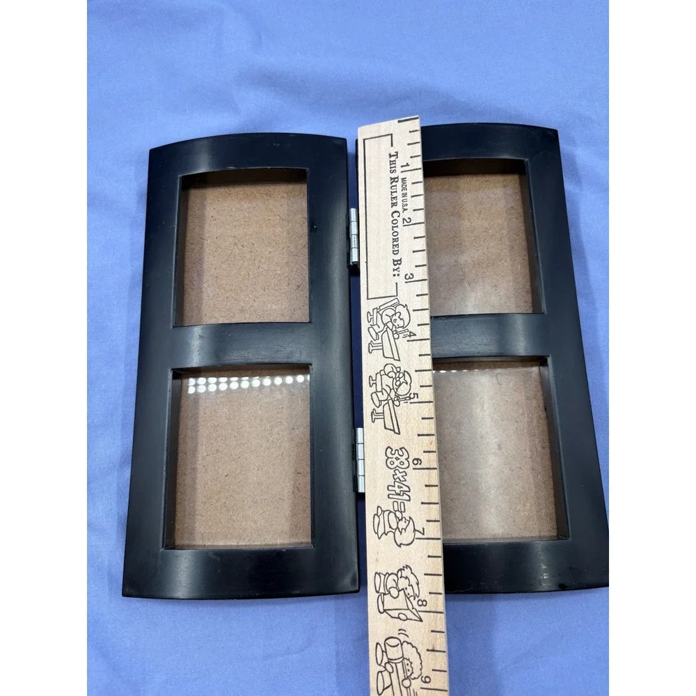 Black Wood Hinged Bifold Quad Collage Tabletop Picture Frame 4 Openings 2x3